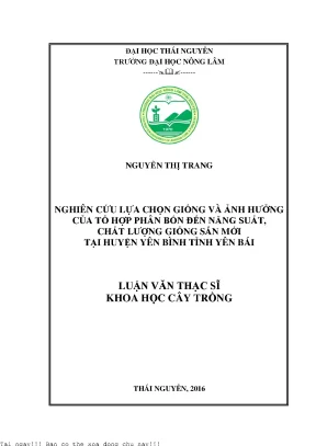 Nghiên Cứu Ảnh Hưởng Của Tổ Hợp Phân Bón Đến Năng Suất