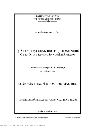Quản lý hoạt động học thực hành nghề tại trường Trung