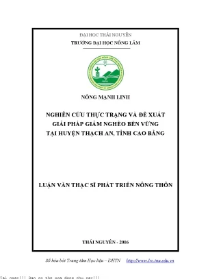 Giải pháp giảm nghèo bền vững tại huyện Thạch An, Cao Bằng