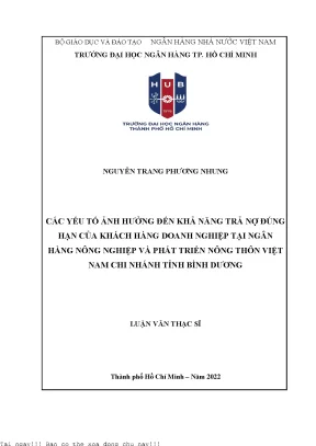 Yếu Tố Ảnh Hưởng Đến Khả Năng Trả Nợ Đúng Hạn Của Doanh