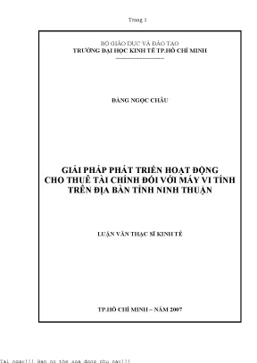 Giải Pháp Phát Triển Hoạt Động Cho Thuê Tài Chính Máy