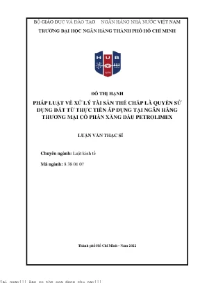 Pháp Luật Về Xử Lý Tài Sản Thế Chấp Quyền Sử Dụng Đất