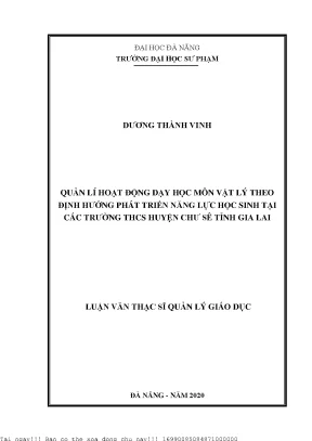 Quản Lý Hoạt Động Dạy Học Môn Vật Lý Theo Định Hướng