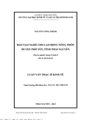 Đào Tạo Nghề Cho Lao Động Nông Thôn Tại Huyện Phổ Yên,