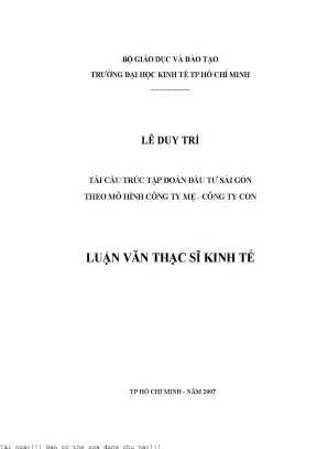 Tái Cấu Trúc Tập Đoàn Đầu Tư Sài Gòn: Mô Hình Công Ty Mẹ
