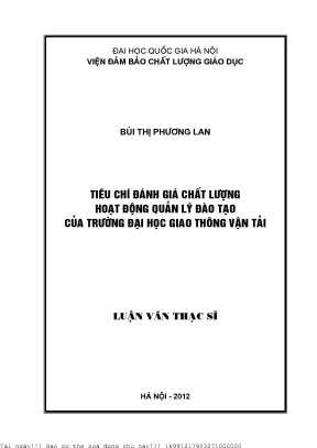 Tiêu chí đánh giá chất lượng hoạt động quản lý đào tạo