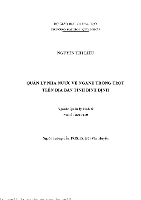 Quản Lý Nhà Nước Về Ngành Trồng Trọt Tại Tỉnh Bình Định