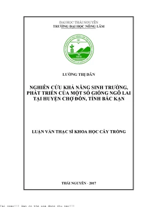 Nghiên Cứu Khả Năng Sinh Trưởng Của Giống Ngô Lai Tại