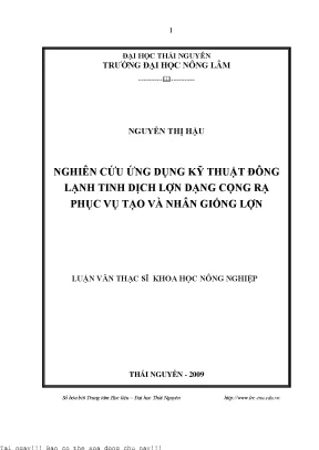 Nghiên Cứu Kỹ Thuật Đông Lạnh Tinh Dịch Lợn Để Tạo Và