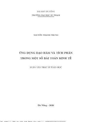 Ứng Dụng Đạo Hàm và Tích Phân Trong Bài Toán Kinh Tế