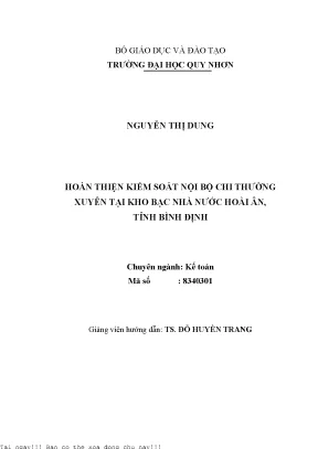 Hoàn thiện kiểm soát nội bộ chi thường xuyên tại Kho bạc