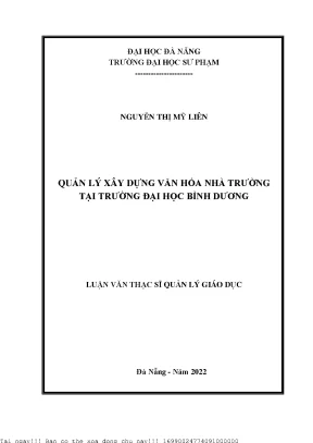 Quản Lý Xây Dựng Văn Hóa Nhà Trường Tại Trường Đại Học