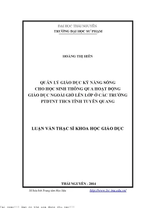 Quản Lý Giáo Dục Kỹ Năng Sống Cho Học Sinh Qua Hoạt Động