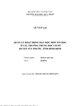 Quản Lý Hoạt Động Dạy Học Môn Tin Học Tại Trường Trung