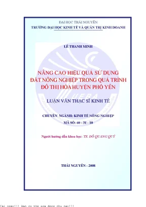 Nâng Cao Hiệu Quả Sử Dụng Đất Nông Nghiệp Trong Đô Thị