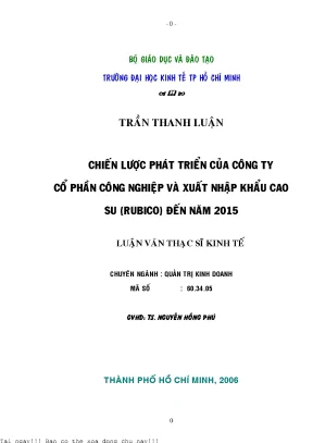 Chiến Lược Phát Triển Công Ty Cao Su Rubico Đến Năm 2015