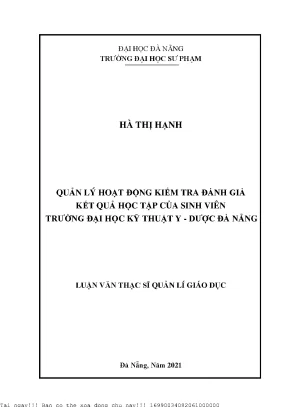 Quản Lý Hoạt Động Kiểm Tra Đánh Giá Kết Quả Học Tập Tại