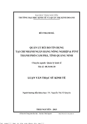 Quản Lý Rủi Ro Tín Dụng Tại Ngân Hàng Nông Nghiệp & PTNT