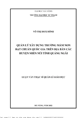 Quản Lý Xây Dựng Trường Mầm Non Đạt Chuẩn Quốc Gia Tại