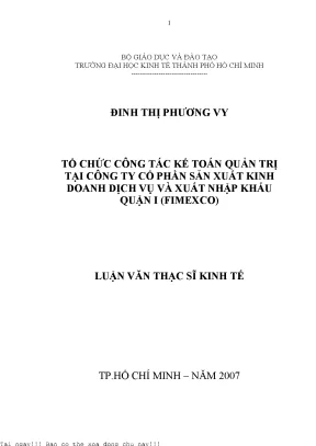 Tổ Chức Công Tác Kế Toán Quản Trị Tại Công Ty Fimexco