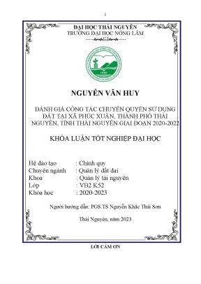 Đánh Giá Chuyển Quyền Sử Dụng Đất Tại Xã Phúc Xuân, Thái