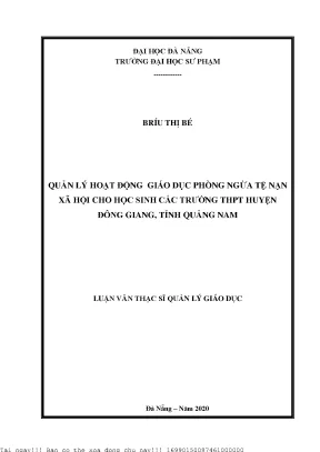 Quản Lý Hoạt Động Giáo Dục Phòng Ngừa Tệ Nạn Xã Hội Cho