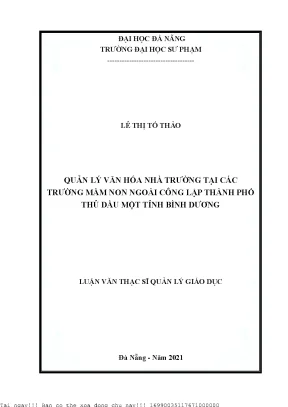 Quản Lý Văn Hóa Nhà Trường Mầm Non Ngoài Công Lập Tại