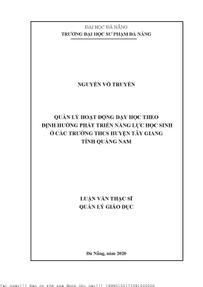 Quản Lý Hoạt Động Dạy Học Phát Triển Năng Lực Học Sinh