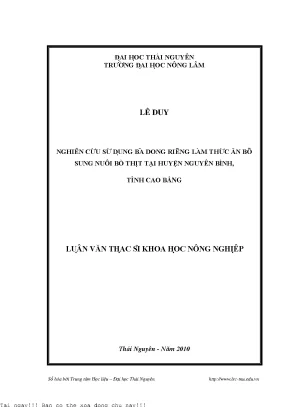 Nghiên cứu sử dụng bã dong riềng làm thức ăn bổ sung cho