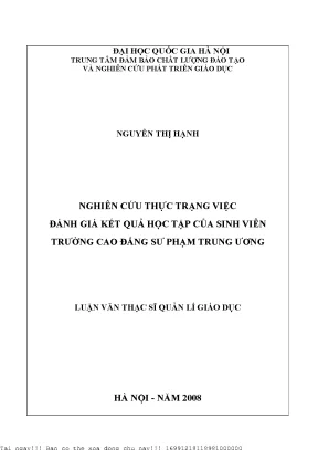 Nghiên Cứu Đánh Giá Kết Quả Học Tập Sinh Viên Trường Cao