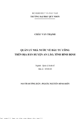 Quản Lý Nhà Nước Về Đầu Tư Công Tại Huyện An Lão, Tỉnh