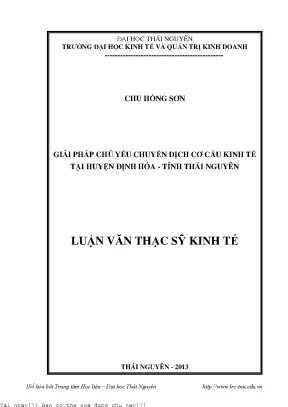 Giải Pháp Chuyển Dịch Cơ Cấu Kinh Tế Tại Huyện Định Hóa,