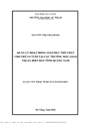 Quản Lý Hoạt Động Giáo Dục Thể Chất Cho Trẻ 5-6 Tuổi Tại