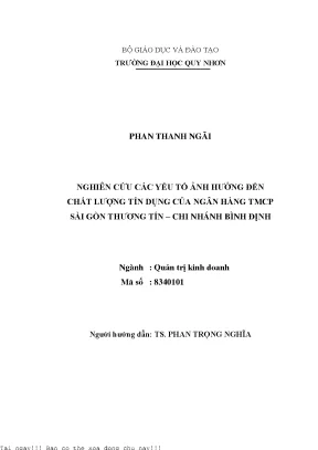 Nghiên Cứu Chất Lượng Tín Dụng Ngân Hàng TMCP Sài Gòn