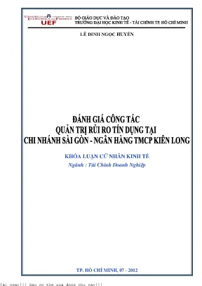 Khóa Luận Cử Nhân Kinh Tế: Quản Trị Rủi Ro Tín Dụng Tại