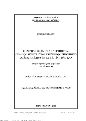 Quản Lý Nề Nếp Học Tập Tại Trường THPT Quảng Khê, Bắc Kạn