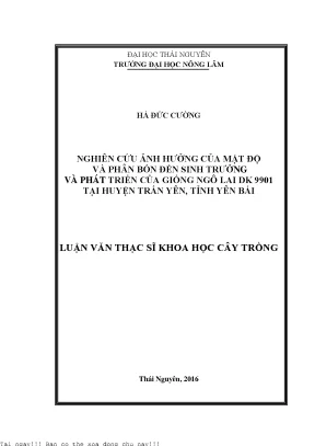 Nghiên Cứu Ảnh Hưởng Của Mật Độ Và Phân Bón Đến Sinh