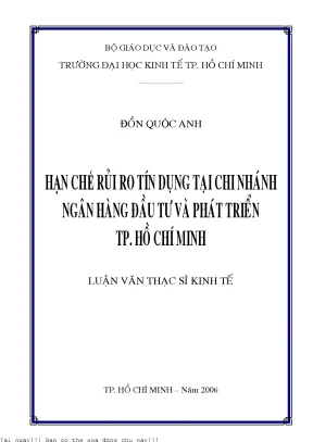 Hạn Chế Rủi Ro Tín Dụng Tại Chi Nhánh Ngân Hàng Đầu Tư