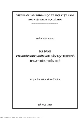 Nghiên Cứu Địa Danh Dân Tộc Thiểu Số Ở Tây Thừa Thiên Huế