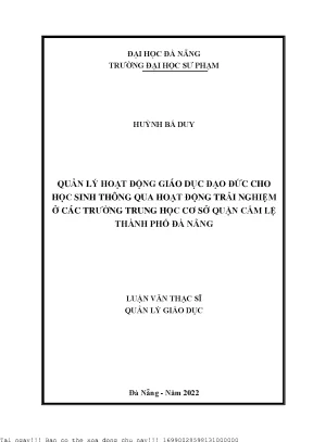 Quản Lý Giáo Dục Đạo Đức Cho Học Sinh THCS Qua Hoạt Động