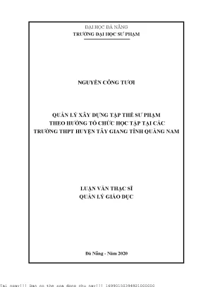 Quản Lý Xây Dựng Tập Thể Sư Phạm Tại Trường THPT Tây