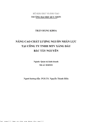 Nâng Cao Chất Lượng Nguồn Nhân Lực Tại Công Ty TNHH MTV