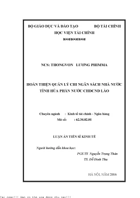 Hoàn thiện quản lý chi ngân sách nhà nước tỉnh Hủa Phăn, Lào