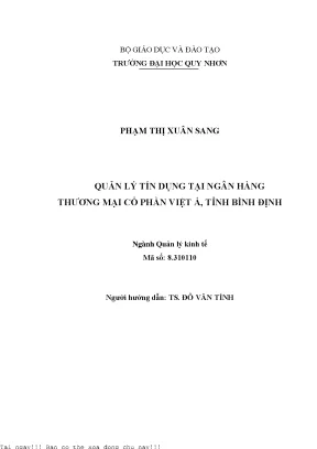 Quản Lý Tín Dụng Tại Ngân Hàng Thương Mại Cổ Phần Việt