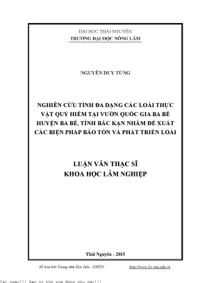Nghiên Cứu Đa Dạng Thực Vật Quý Hiếm Tại Vườn Quốc Gia Ba Bể