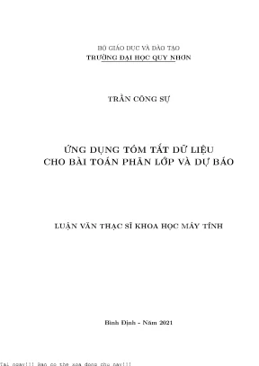 Ứng Dụng Tóm Tắt Dữ Liệu Trong Phân Lớp Và Dự Báo Luận