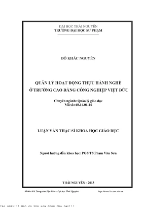 Quản Lý Hoạt Động Thực Hành Nghề Tại Trường Cao Đẳng