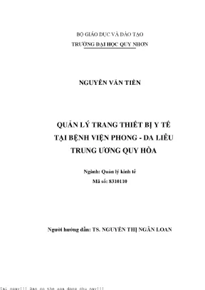 Quản Lý Trang Thiết Bị Y Tế Tại Bệnh Viện Phong - Da