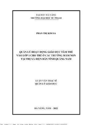 Quản Lý Hoạt Động Giáo Dục Tâm Thế Cho Trẻ Mầm Non Tại