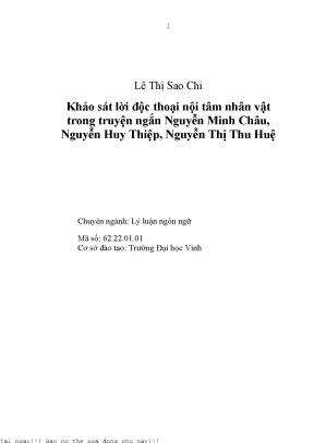 Khảo Sát Lời Độc Thoại Nội Tâm Trong Truyện Ngắn Của 